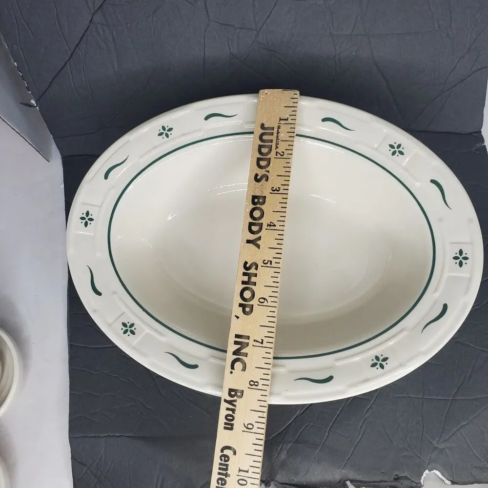 Longaberger Pottery Woven Traditions Green Oval Vegetable Serving Dish USA 12 In
